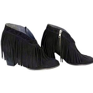 Seychelles Black Fringe Ankle Suede Booties Size 7.5